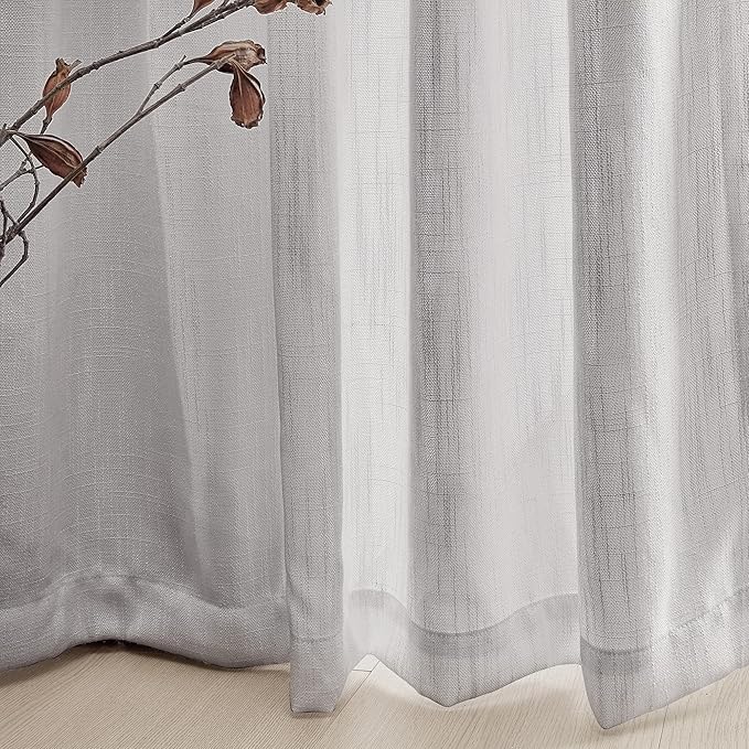MYSKY HOME 90 Inch Farmhouse Curtains for Living Room, Sliding Door Patio Drapes for Doorways Soft Semi Sheer Light Filtering Window Decor, 50" Width x 90" Length, Light Grey, 2 PCs