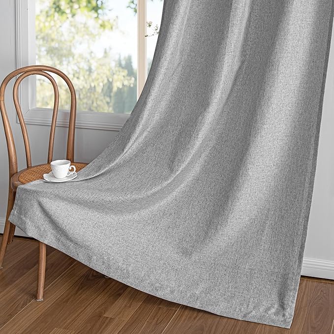 MYSKY HOME Living Room Curtains 84 Inches Long Semi Sheer Light Filtering Privacy Drapes for Bedroom Linen Look Textured Boho Home Decor, Backdrop Curtain for Parties, 50" x 84", Dove Grey, 2 Panels