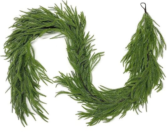 9FT Christmas Garlands Norfolk Pine Garland Real Touch Artificial Faux Greenery Garland for Holiday Indoor Outdoor Decor