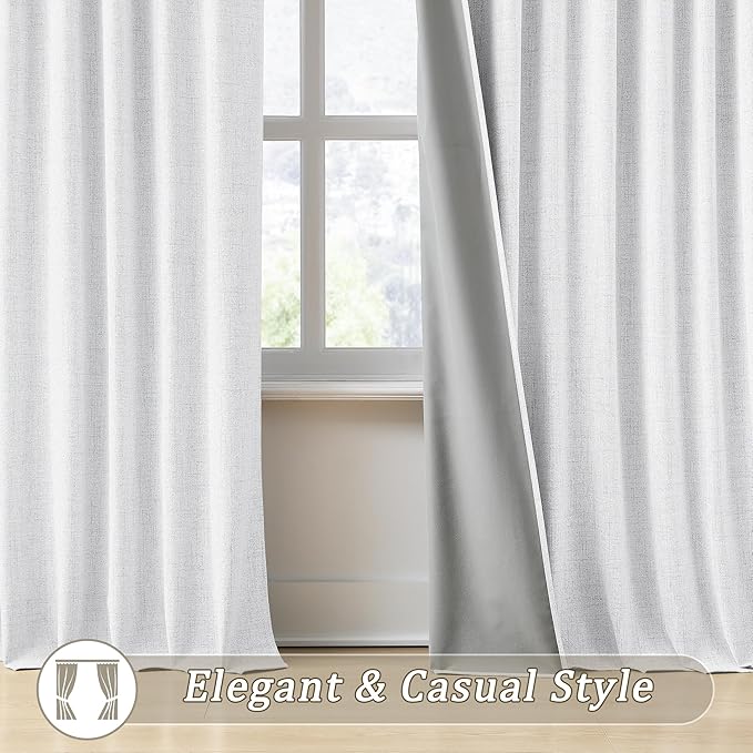 RAIN CITY White Blackout Curtains 102 Inches Long Modern Classic Back Tab Pleated Look Window Drapes for Bedroom Living Room 2 Panels 50x102