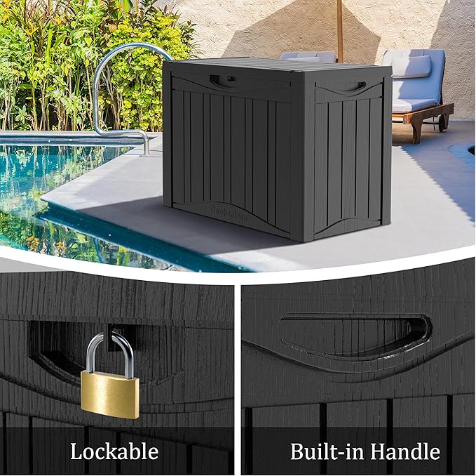 45 Gallon Double-Wall Resin Deck Box - Lockable Waterproof Outdoor Storage Box, 515lbs Capacity & Doubles as Seating for Patio Furniture - Garden Tools, Pool Accessories (Black)