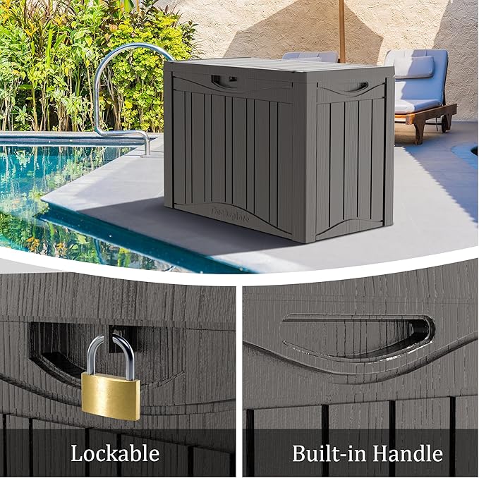 45 Gallon Double-Wall Resin Deck Box - Lockable Waterproof Outdoor Storage Box, 515bs Capacity & Doubles as Seating for Patio Furniture - Garden Tools, Pool Accessories (Brown)