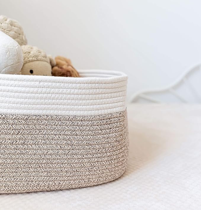 OrganiHaus Set of 3 Woven Storage Baskets for Organizing, Cotton Rope Organizer Bins for Shelves, Closet & Nursery, Dog Toy Basket, Decorative Bins for Toys, Towels & Books - 15x10x9, Brown