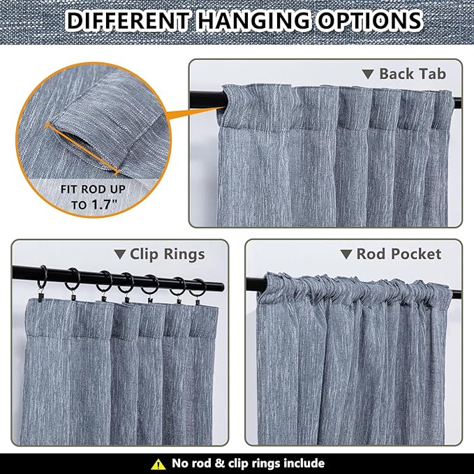 MYSKY HOME Blue Curtains for Bedroom 63 Inches Long Semi Sheer Light Filtering Drapes for Small Window Linen Look Textured Boho Home Decor Backdrop Curtain for Party, 50" x 63", Dusty Blue, 2 Panels