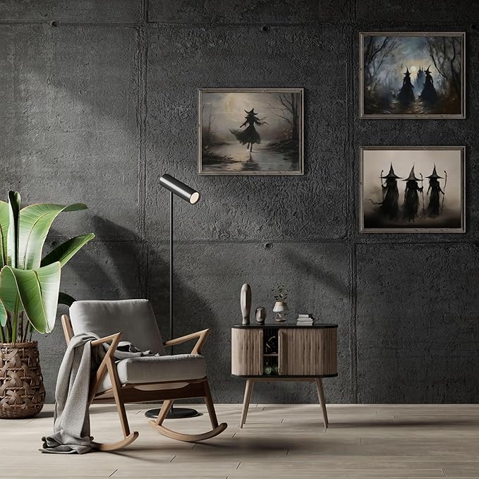 LANCHI95 3 Pcs 8x10in Vintage Rustic Witch Posters Halloween Wall Art Witch in The Forest Painting Prints Goth Dark Moody Wall Decor for Living Room Bedroom 8x10 in (UNFRAMED)