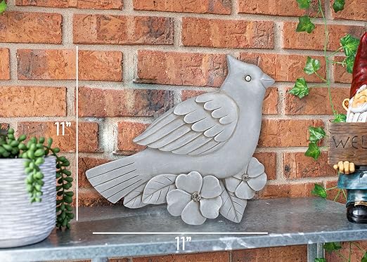 NAT & Jules Animal Character Shaped Dimensional Indoor Outdoor 11 inch Cast Resin Decorative Garden Stepping Stone, Patio, Walkway Sculpture Yard Art, Stone Grey Cardinal