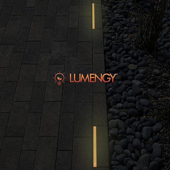 LUMENGY Paver Light Slim 0.5x8 Inch (0.55 x 7.87 inches) 2700K Warm White Glare-Free Steel Brick Lighting for Pavers, Walls, Driveway & Pathway Borders, Waterproof, Drive-Over Rated - 12V AC/DC
