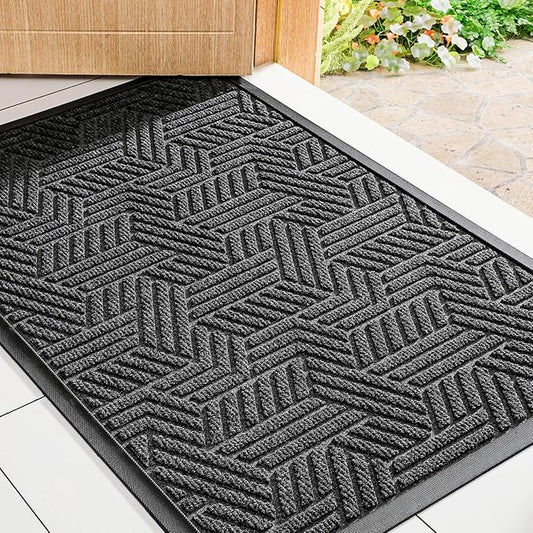 Mibao Front Door Mat Outside Entrance, Durable Outdoor Indoor Mat, Low Profile Heavy Duty Doormat, Non-Slip, Traps Dirt and Moisture, Easy Clean Patio Porch Entryway Mat, 24" x 36", Grey