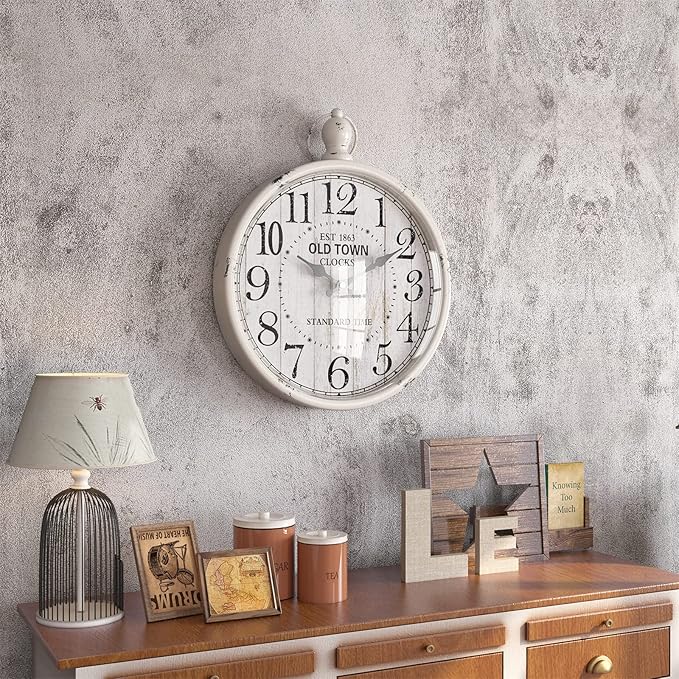 Menterry Retro Round Wall Clock. White Vintage Antique Style. Battery Operated Silent Wall Clocks for Farmhouse,Bathroom,Kitchen,Bedroom,Office, (11.8" H x 9.3" W)