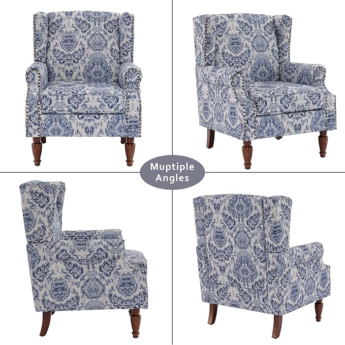 Lumibee High Back Accent Chair Set of 2, Armchair in Fabric,Comfy Upholstered Wingback Single Sofa Reading Chairs with Solid Wood Legs for Living Room,Bedroom,Office-Navy