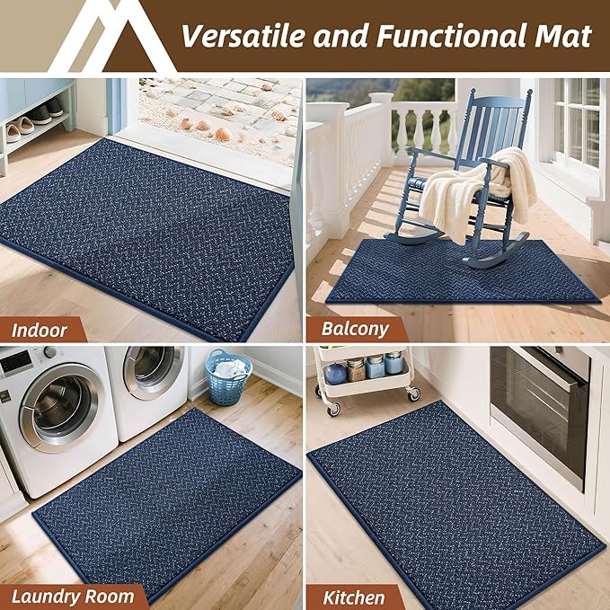 COSY HOMEER-Door-Mat 20" x 32" Non Slip Absorbent Entryway Rugs Dirt Trapper Doormats Washable Entrance Mats Low Pile Welcome Floor Mat for Front Back Door and Entry Mats,Navy Blue