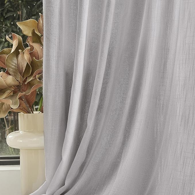 MYSKY HOME 108 Inches Long Ceiling Curtains, Light Filtering Boho Window Sheer Drapes for Living Room Patio Sliding Door Back Tab Elegant Look, 50" Wide x 108" Long, Light Grey, 2 Panels