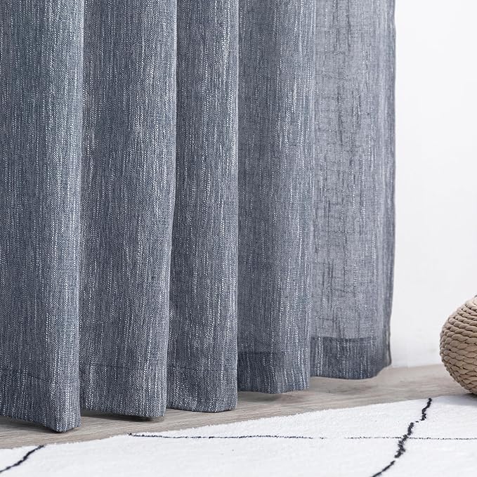 MYSKY HOME Blue Curtains for Bedroom 63 Inches Long Semi Sheer Light Filtering Drapes for Small Window Linen Look Textured Boho Home Decor Backdrop Curtain for Party, 50" x 63", Dusty Blue, 2 Panels