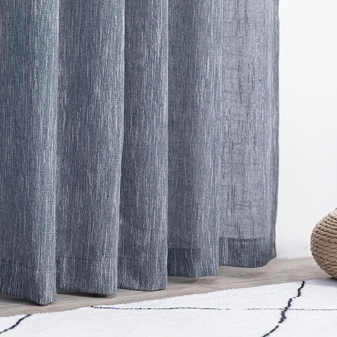 MYSKY HOME Semi Sheer Curtains 72 Inch Length, Light Filtering Window Drapes French Door Curtain Panels Privacy Shade Burlap Farmhouse Rustic Style for Doorways, 50" x 72", Dusty Blue, 2 Panels