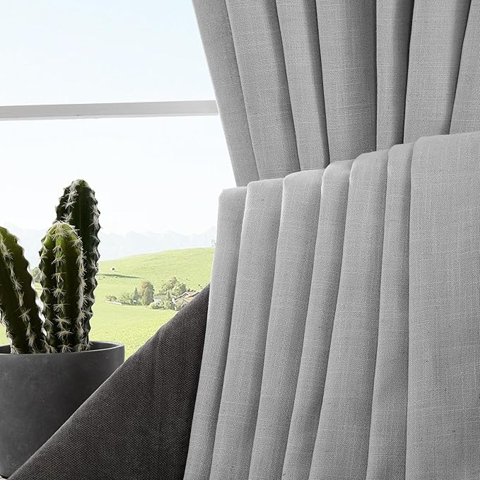 Joydeco Linen Curtains 90 Inch Length, Light Filtering Curtains for Bedroom Living Room, 52 Inches Wide Faux Linen Drapes with Back Tab & Rod Pockets (52x90 inch, Ebony Grey)