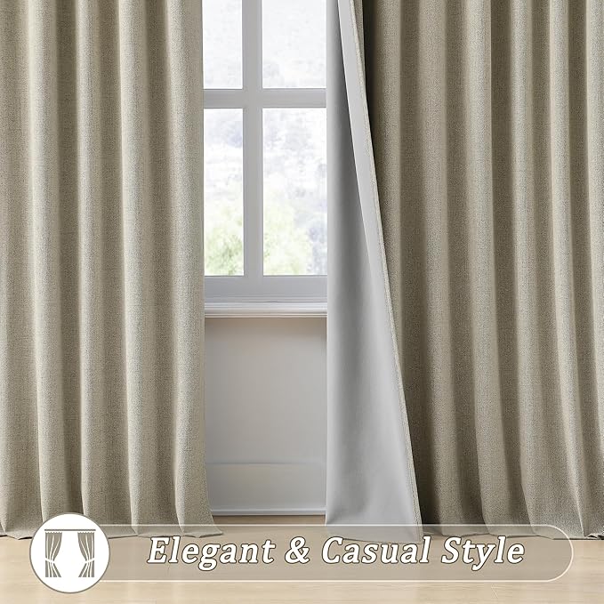 RAIN CITY Taupe Blackout Door Curtains for Doorway 2 Panels Set,Back Tab Rod Pocket Curtains 80 Inches Long, Linen Burlap Textured Room Darkening Curtains for Bedroom Nursery 2 Panels 50x80