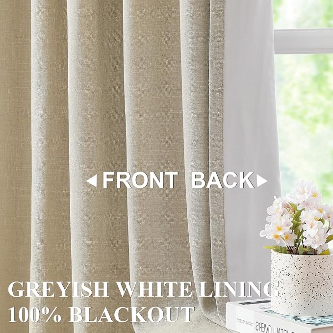 Vision Home Sand Pinch Pleated Full Blackout Curtains Linen Blended Room Darkening Window Curtains 72 inch for Living Room Bedroom Thermal Insulated Pinch Pleat Drapes with Hooks 1 Panel 60" Wx72 L