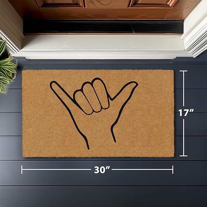 Barnyard Designs Natural Coco Coir Heavy Duty Backing Doormat - Large Cute Non-Slip Front Door Welcome Mat for Outside Entrance or Porch Entry, Brown (17x30, Shaka)