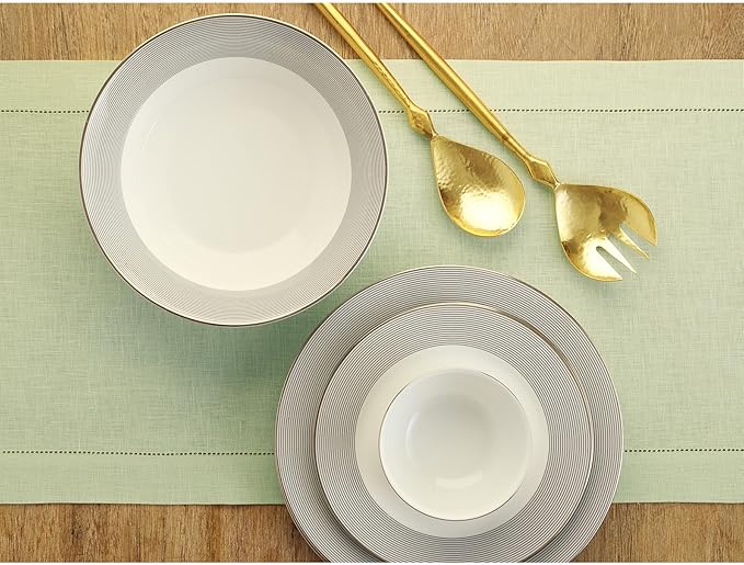 Solino Home Linen Sage Green Table Runner 90 Inches Long - 100% Pure Linen Hemstitch 14 x 90 Inch Table Runner for Dining, Fall, Autumn, Thanksgiving - Classic Hemstitch