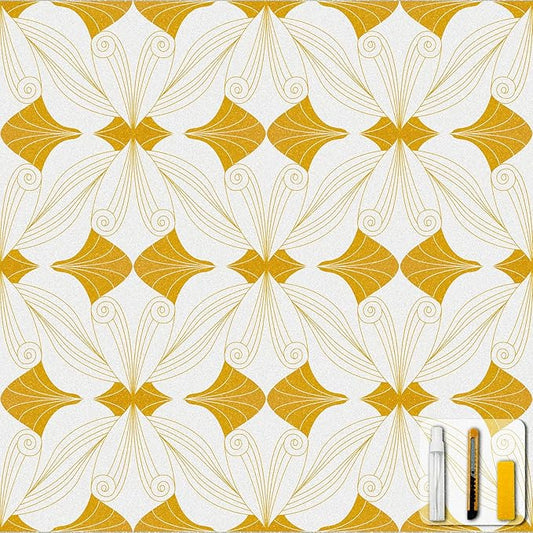 Window Privacy Film Stained Glass Decorative Static Clings Frosted Window Tint for Home Room Decor Bathroom Door Car Stickers with Glittering Effect, Removable(Golden Geometry)