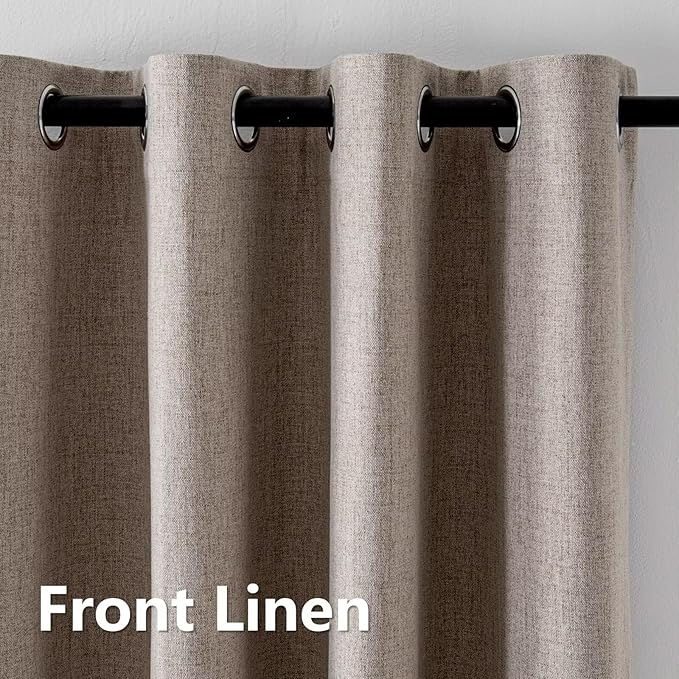 Linen Curtains 108 Inches Long 2 Panels Set, 100% Blackout Curtains Textured Thermal Insulated, Grommet Light Blocking Drapes for Living Room Bedroom Luxury Decor(52W × 108L inch, Linen)