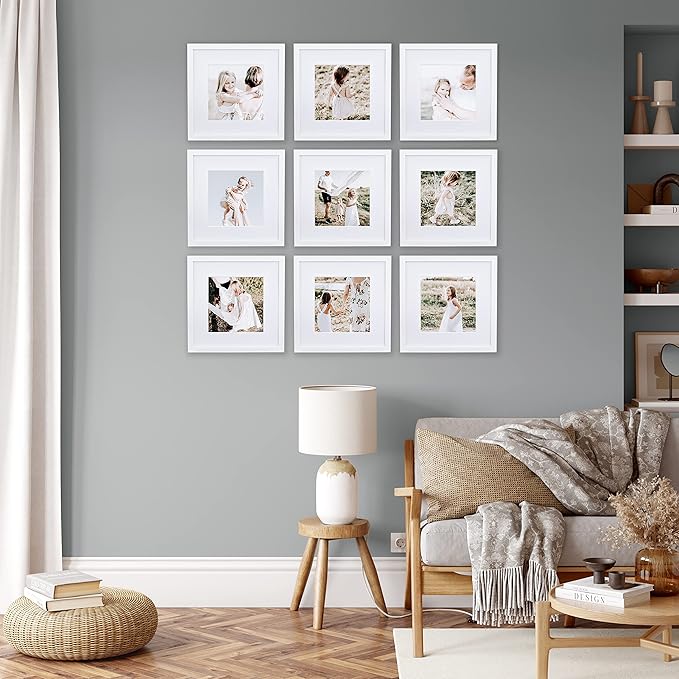 Sheffield Home 9 Piece Gallery Wall Frame Set, 12x12 Inch, White