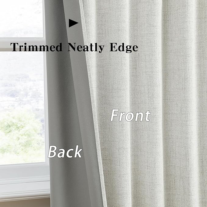 92 Inch Long Curtains 2 Panels,Back Tab Hook Belt with Hooks,Modern Neutral French Style Pleat Look Soundprof Linen Drop Cloth Traverse Blackout Curtains for Living Room 50W x 92L Natural Cream