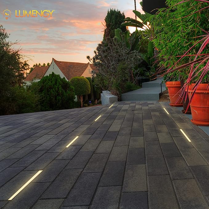 LUMENGY Paver Light Slim 0.5x18 Inch Glare-Free 2700K Warm White, Steel Brick Lighting for Pavers, Walls, Driveway & Pathway Borders, Waterproof IP67, 12V AC/DC Drive-Over Rated