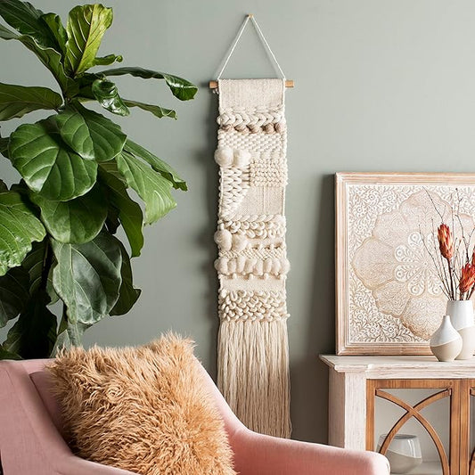 Mark&Day Wall Art, Jochberg Bohemian Farmhouse Wheat Macrame Tapestry Wall Hanging for Living Room, Bedroom, Office or Kitchen (56"H x 10"W)