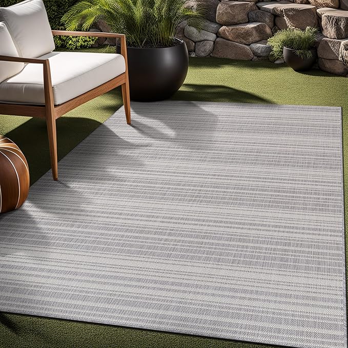 Stripe Outdoor Rug 9x12 Washable Outside Carpet for Indoor Patio Porch Waterproof Easy Cleaning Non Shedding Area Rugs Gray 9 x 12