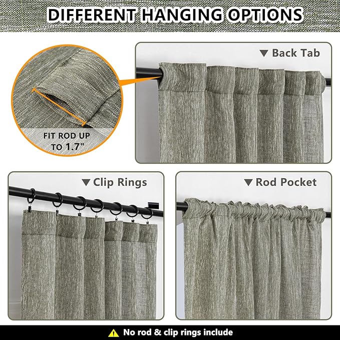 MYSKY HOME Long Sheer Curtains Farmhouse, Sliding Door Curtain for Living Room Light Filtering Privacy Protect Soft Cotton Blend Back Tab Window Drapes Boho, 50" x 108", Olive Green, 2 Panels