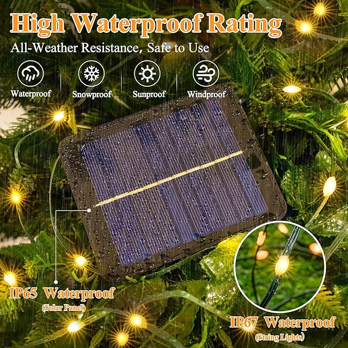 Solar String Lights 240LED 79FT, IP67 Waterproof Solar Lights for Outside with 8 Lighting Modes, Upgraded Solar Panel Fairy Lights for Garden Party Wedding Decorations (Warm White)