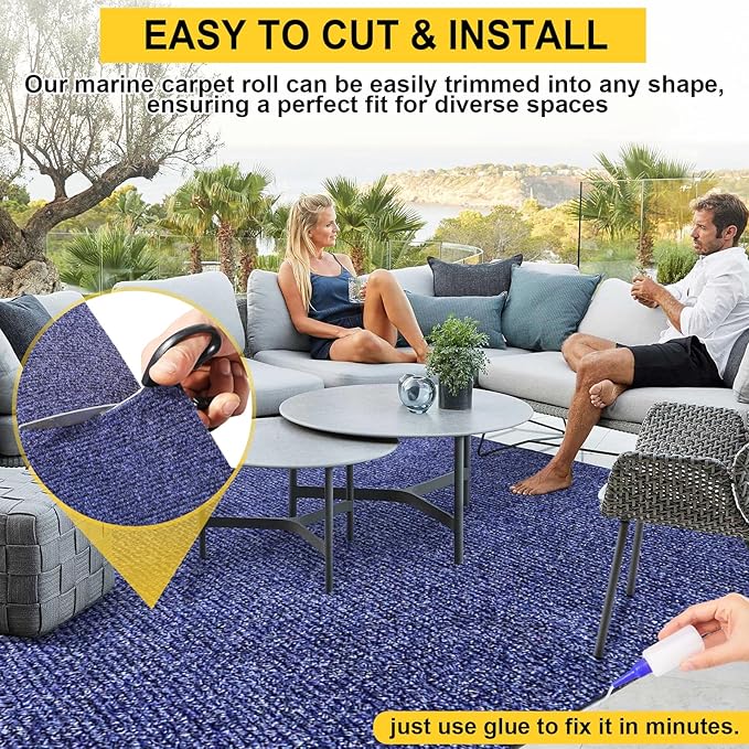 Marine Carpet,6 FT x 23 FT Deep Blue Indoor Outdoor Carpet 0.2" Thick Boat Carpet with Water-Proof TPE Backing, Non-Slide Outdoor Marine Carpet Roll for Home, Patio, Porch, Deck