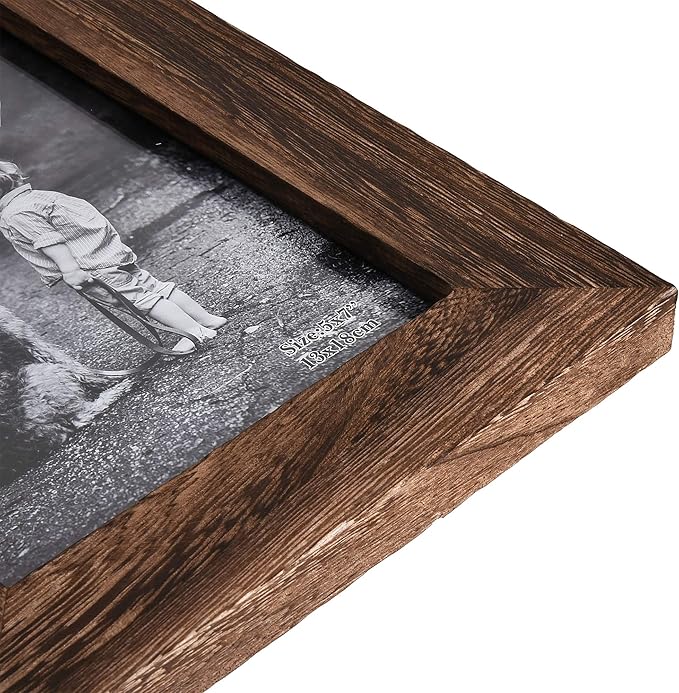 Yaetm 5x7 Picture Frame Distressed Wood, Rustic Solid Wood Photo Frame 5 x 7, Display for Tabletop and Wall, High Definition Glass, Carbonized Black (2 pack)