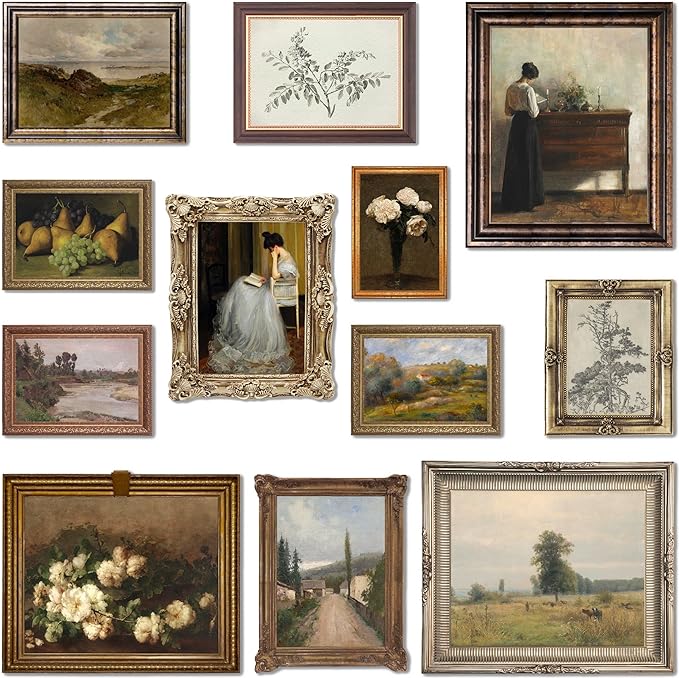 LANCHI95 12 Pcs Vintage Wall Art Decor, Vintage Art Prints, Vintage Posters for Room, Moody gallery wall art, Eclectic French Country Pictures Wall Decor for Bedroom (UNFRAMED)