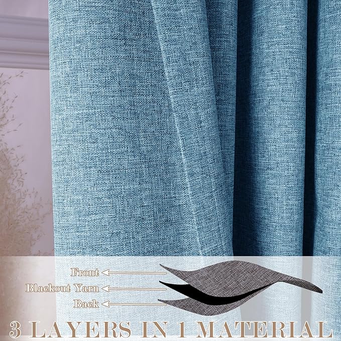 Full Blackout Privacy Curtains, 240 Inch Extra Wide Linen Blend Drapes, Pinch Pleat Window Drapery for Room Divider Storage/Space Room Separation, 1 Panel, W 240" x L 108", Blue