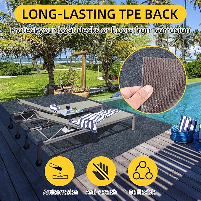 Marine Carpet,5 FT x 20 FT Dark Gray Indoor Outdoor Carpet 0.2" Thick Boat Carpet with Water-Proof TPE Backing, Non-Slide Outdoor Marine Carpet Roll for Home, Patio, Porch, Deck