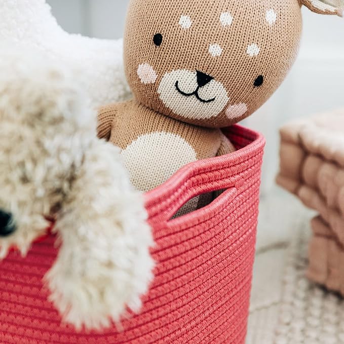 OrganiHaus Woven Storage Baskets for Organizing, Cotton Rope Organizer Bins for Shelves, Closet & Nursery, Dog Toy Basket, Decorative Bins for Toys, Towels & Books - 15x10x9, Red