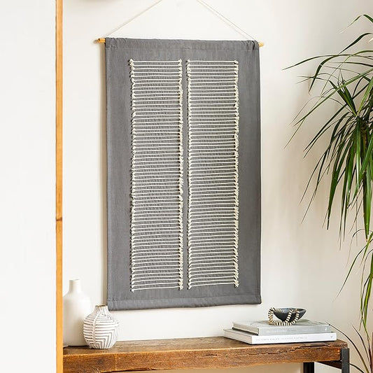 Mark&Day Wall Art, Lassing Modern Farmhouse Charcoal Macrame Tapestry Wall Hanging for Living Room, Bedroom, Office or Kitchen (36"H x 24"W)