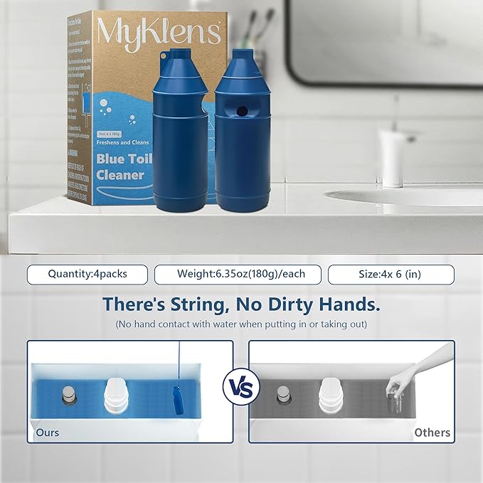 Toilet Bowl Cleaner Bottle, Automatic Toilet Bowl Cleaner Tablets in Bottle, Easy to Use, Long-Lasting Effect Toilet Cleaners Drop in Tank, Blue, 4 Bottles