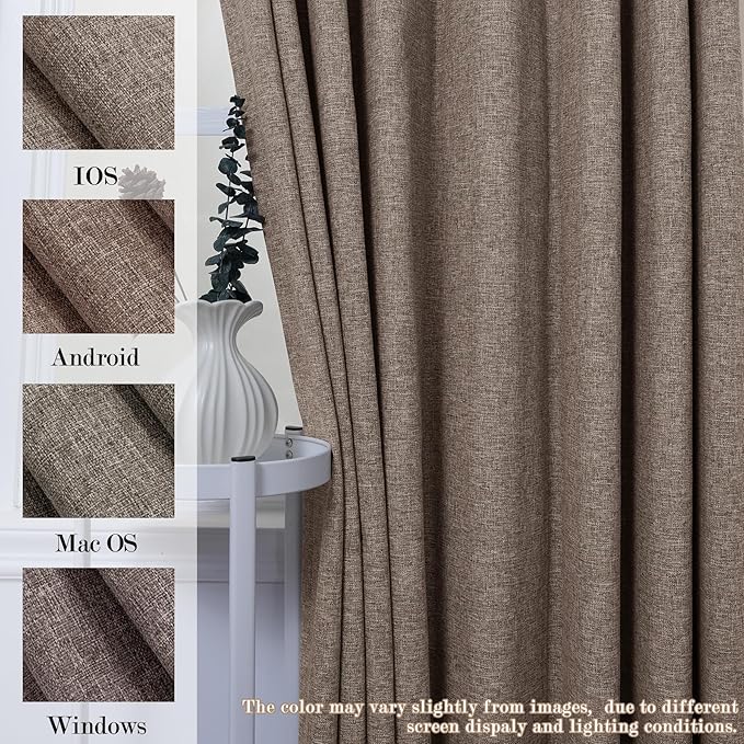 Light Brown Pinch Pleat 100% Blackout Drapes Linen Blend, Room Divider, Room Darkening, Energy Saving, Furniture Protecting, Light Blocking Extra Wide Privacy Curtains, 240Wx84L, 1 PC