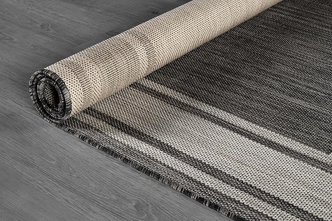 Beverly Rug Large Outdoor Rug 9x12 Modern Bordered Area Rugs for Indoor and Outdoor Patio Deck Porch Garden Waterproof Weather Sun Resistant Washable Outside Carpet (9 x 12 Dark Gray)