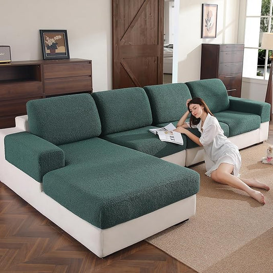 Couch Cushion Covers for Sectional Sofa, Stretch Soft Sofa Slipcovers Washable Wear-Resistant Universal Furniture Protector for Living Room(1 Piece Armrest Cover, Green)