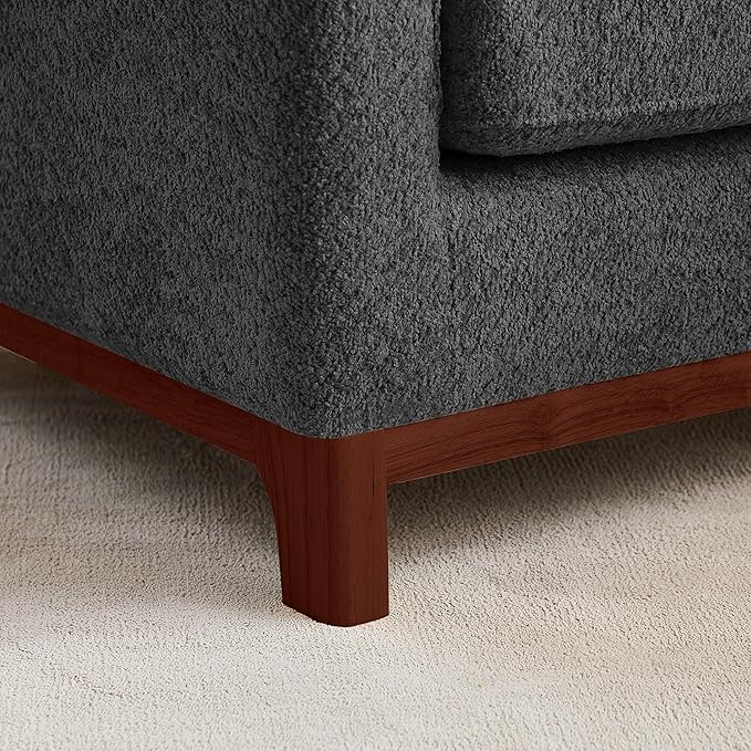 Extra Deep Accent Chair, Comfy Fabric Armchair with Wood Base, Upholstered Single Sofa Chair for Living Room & Bedroom, Boucle Dark Gray