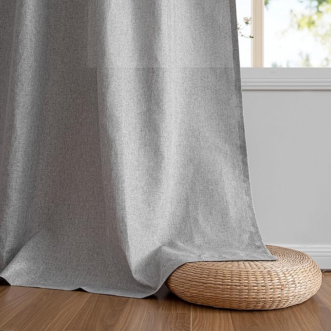 MYSKY HOME 95 Inch Sliding Door Curtains Farmhouse Light Filtering Privacy Curtain Drapes for Patio Door Living Room, Linen Look Texture Fabric Soft Bohemian Draperies, 50x95, Dove Grey, 2 Panels