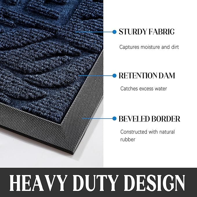 Yimobra Welcome Mat Outdoor, 36x24 Waterproof Door Mat Outside Entrance, All-Weather Non Slip Front Door Mat, Low-Profile Entryway Mat Indoor, Porch and Patio, Blue