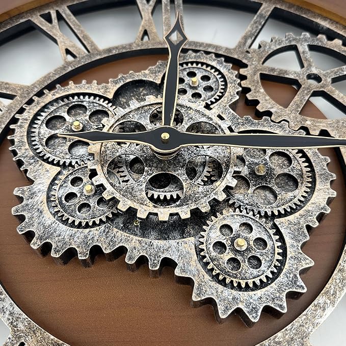 HOIBAI Large Wall Clock, Wall Clocks for Living Room Decor 36 Inch Farmhouse Vintage Rustic Kitchen Wall Decor Vintage Roman Oversized Wall Clock for Home Bedroom House Office, Moving Gears Clock