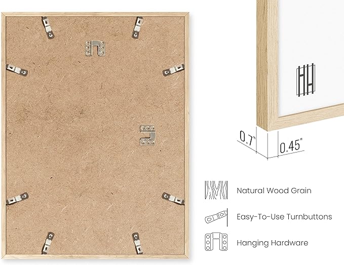 HAUS AND HUES Square Picture Frames 11 x 14 Set of 9 - Photo Gallery Wall Frame Set, Wood 11x14 Frames, 11 x 14 Frames Gallery Wall Set, 11x14 Frame with Mat, Square Frames 11x14 (Beige Oak Frames)