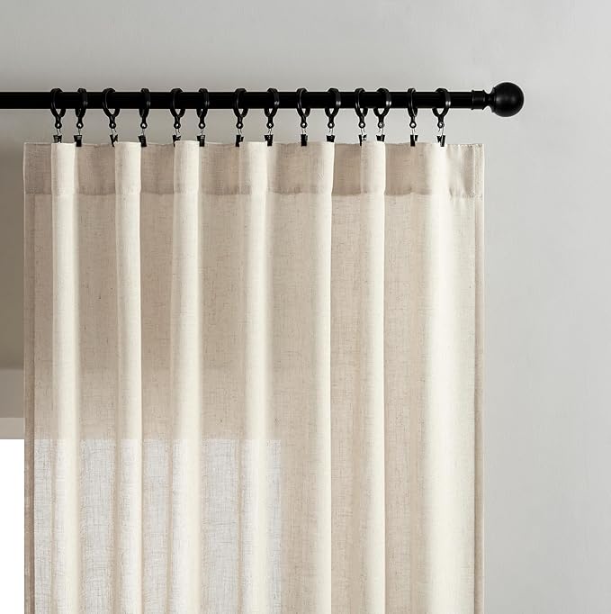 Joydeco Custom Linen Curtains for Living Room, Semi-Sheer Curtain 1 Panel Light Filtering Rod Pocket Back Tab (Linen, Custom Size)
