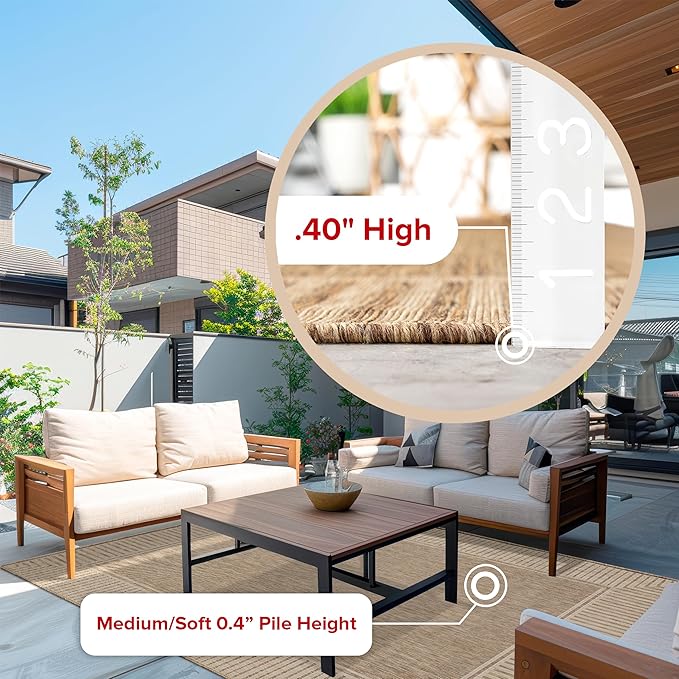 nuLOOM 6' 7" x 9' Outdoor Area Rug, Casual Design With Striped Border, Stain Resistant, Highly Durable, For Patio, Balcony, Bedroom, Living Room, Dining Room, Bathroom, Light Brown